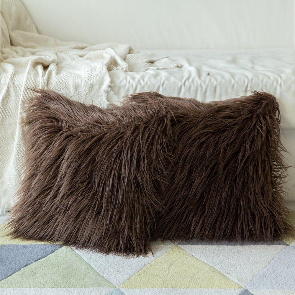 MIULEE Ultra Soft Fluffy Throw Pillow Covers Decorative Plush Shaggy  Double-Sided Faux Fur Pillow Cases Cushions Covers for Sofa 2 Pack