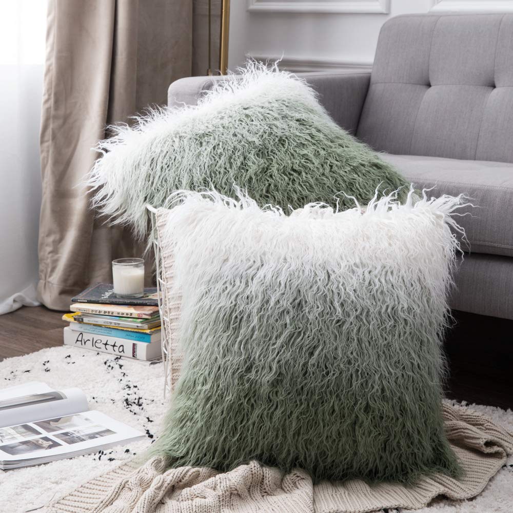 Miulee Mint Green Faux Fur Throw Pillow Cover Decorative New Luxury Series  Style Cushion Case 2 Pack