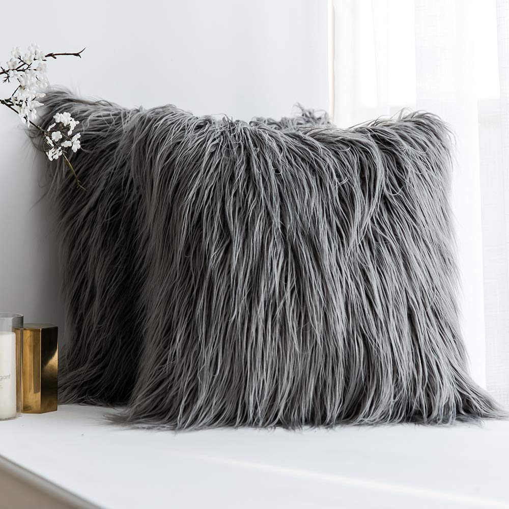 MIULEE Faux Fur Pillow Covers Luxury Fluffy Mongolian Series Style Throw  Pillow Case Decorative Fuzzy Cushion Cover for Christmas Sofa Bedroom Car