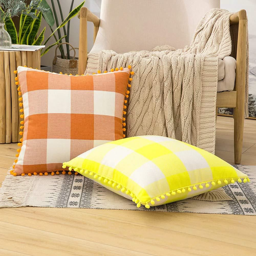 Yellow buffalo check pillows hot sale