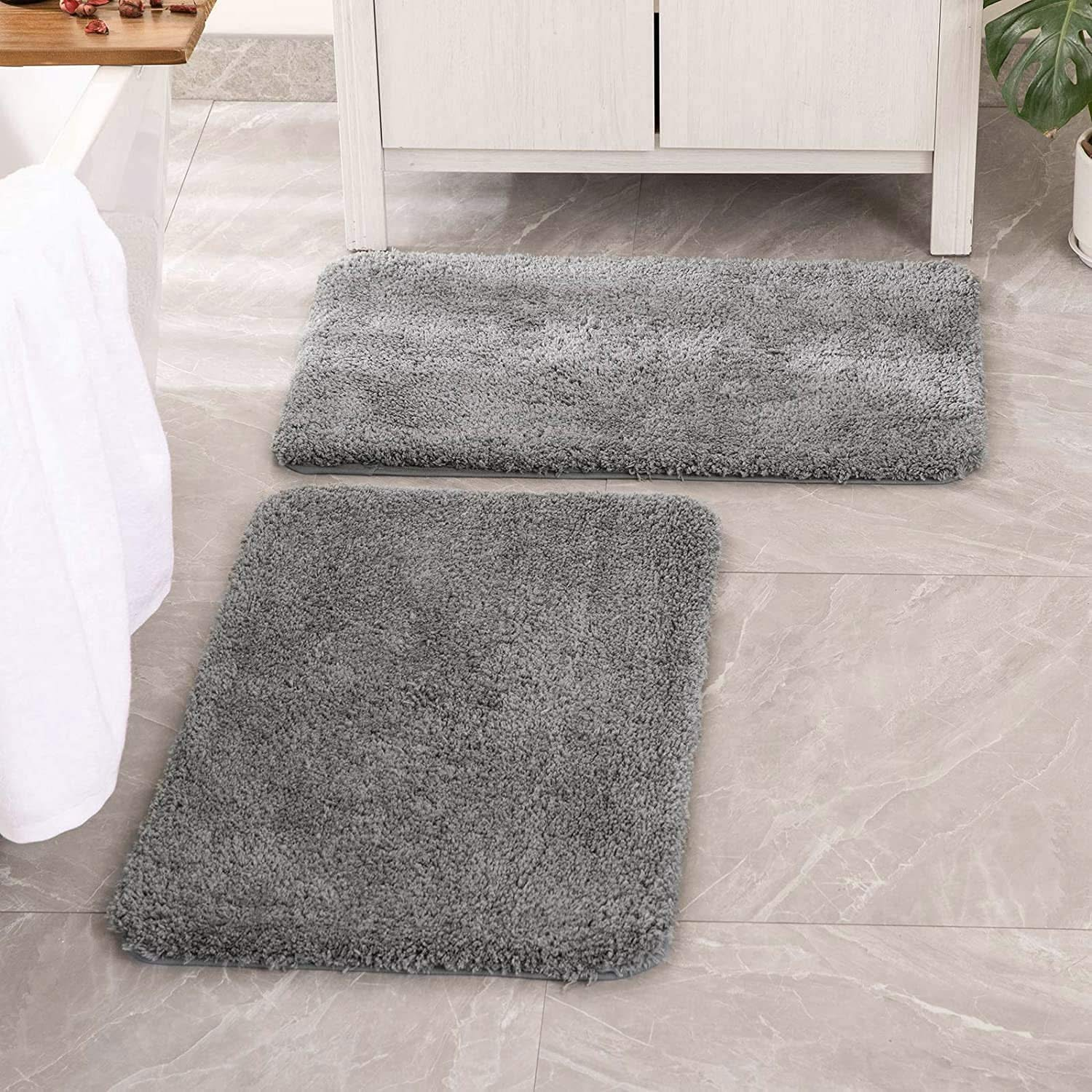 MIULEE Non Slip Shaggy Bathroom Rugs Extra Thick Soft Bath Mats Plush Microfiber Absorbent Water for Tub Shower 2 Pack