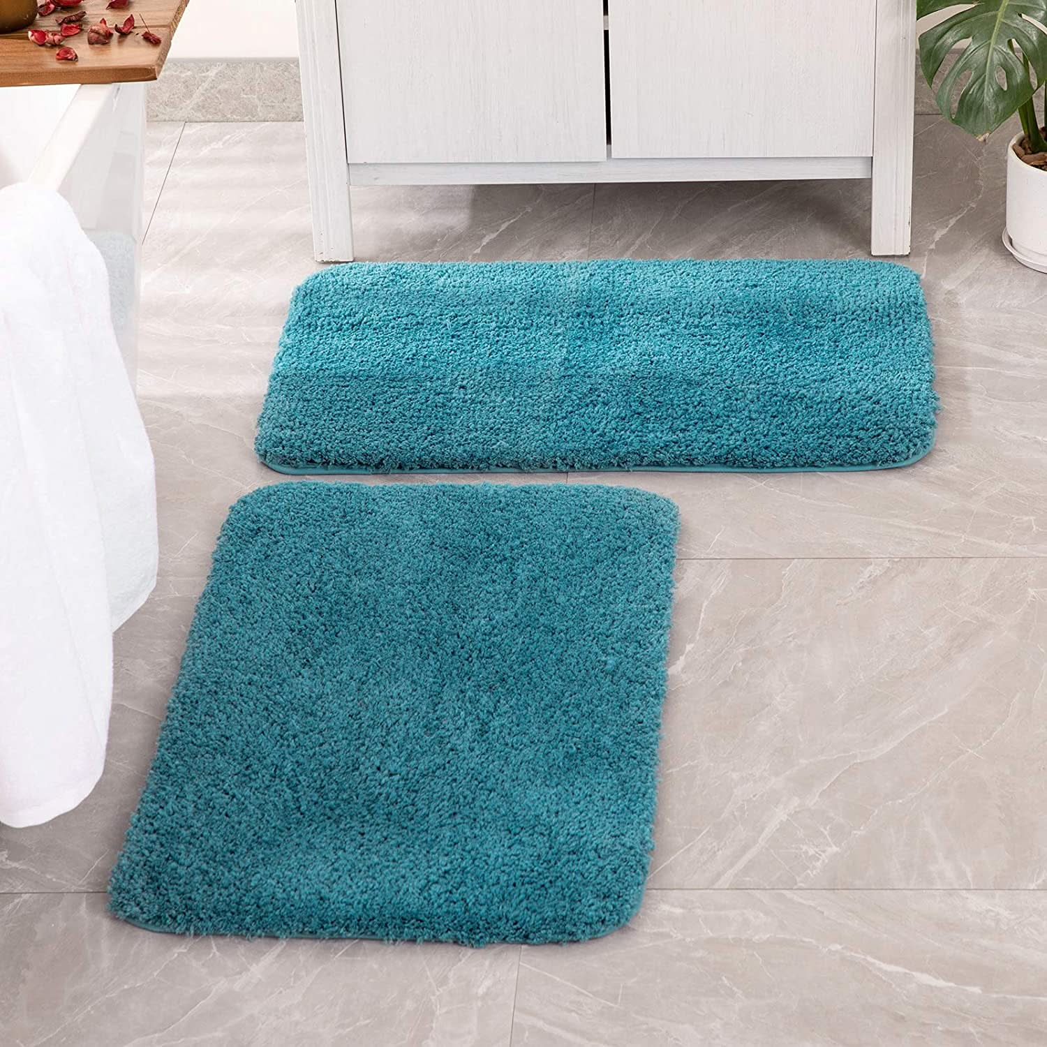 MIULEE Non Slip Shaggy Bathroom Rugs Extra Thick Soft Bath Mats Plush Microfiber Absorbent Water for Tub Shower 2 Pack