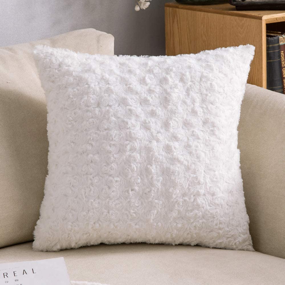 White fuzzy best sale decorative pillows