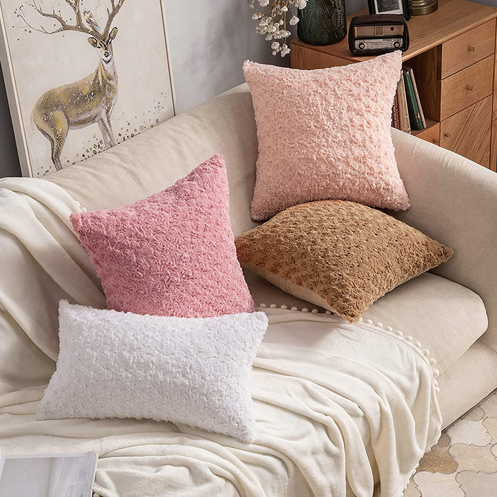 MIULEE Ultra Soft Fluffy Throw Pillow Covers Decorative Plush Shaggy  Double-Sided Faux Fur Pillow Cases Cushions Covers for Sofa 2 Pack