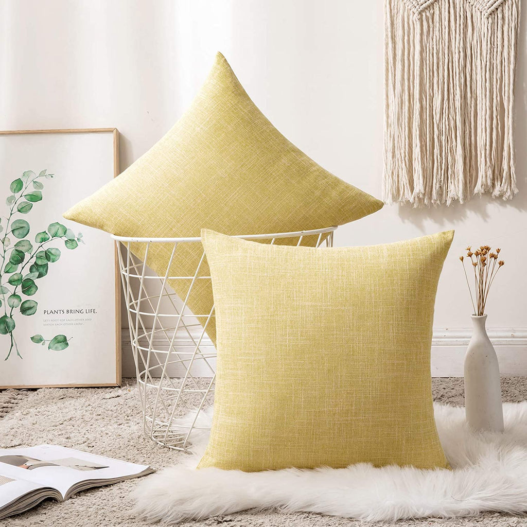 Pale Yellow Pillow Square Linen Feel Yellow Throw Plain Solid