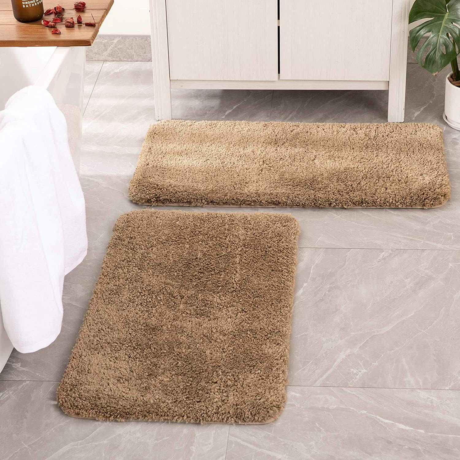 MIULEE Non Slip Shaggy Bathroom Rugs Extra Thick Soft Bath Mats Plush Microfiber Absorbent Water for Tub Shower 2 Pack