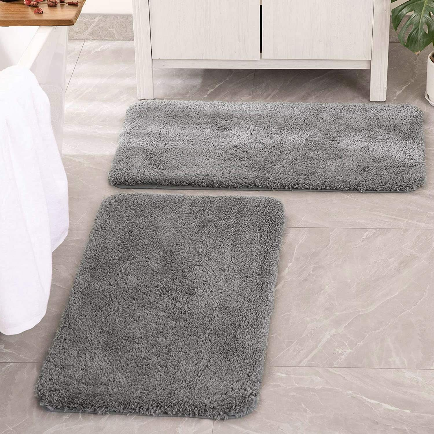 MIULEE Non Slip Shaggy Bathroom Rugs Extra Thick Soft Bath Mats Plush Microfiber Absorbent Water for Tub Shower 2 Pack