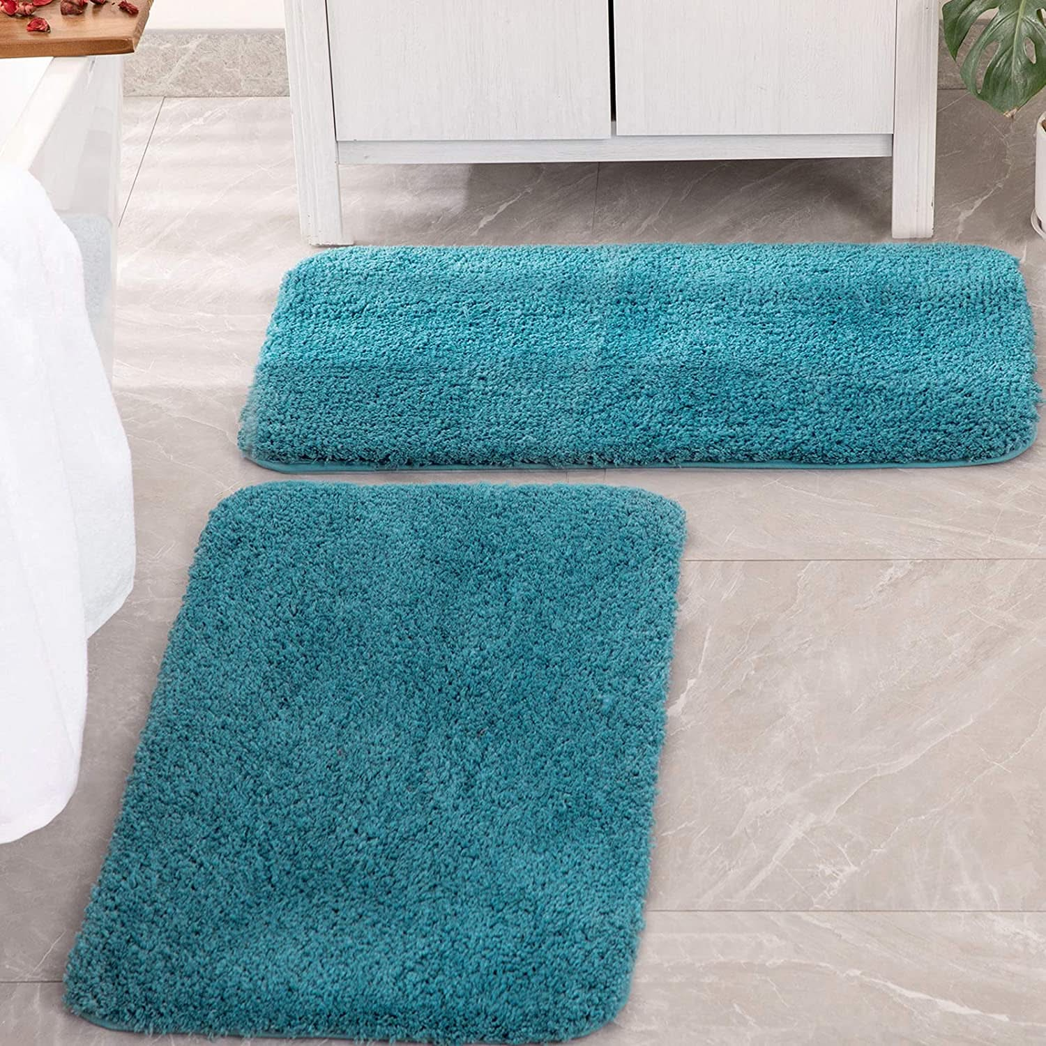 MIULEE Non Slip Shaggy Bathroom Rugs Extra Thick Soft Bath Mats Plush Microfiber Absorbent Water for Tub Shower 2 Pack