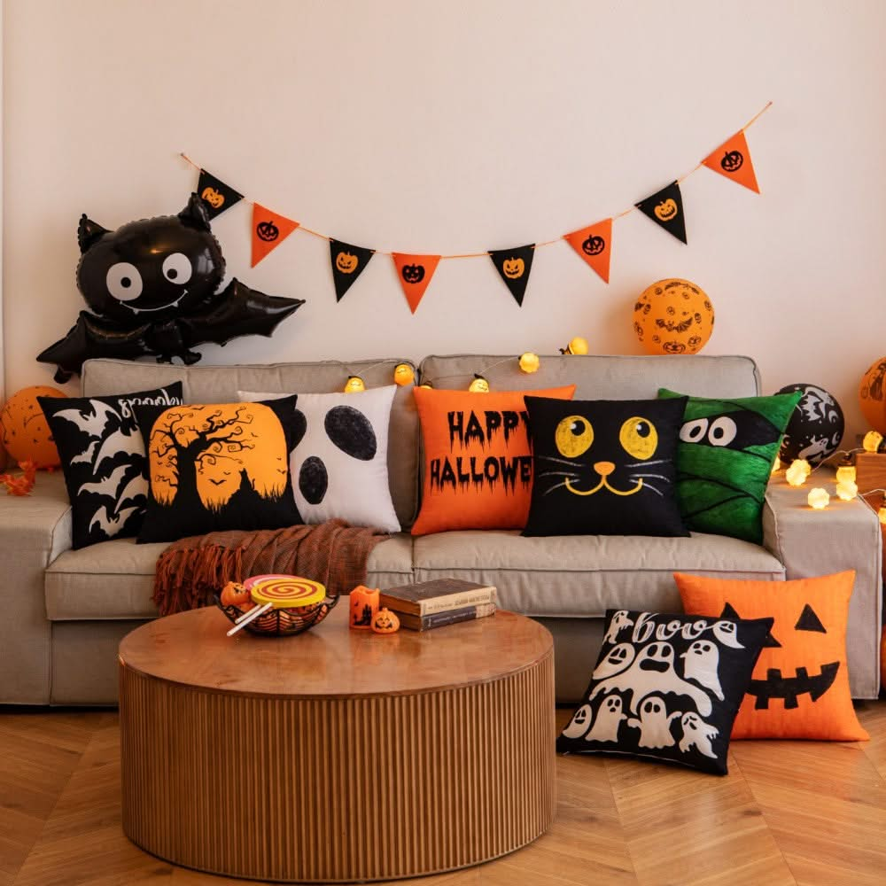 MIULEE Halloween Decor Pillow Covers Fall Decorative Pillows Farmhouse Throw Pillow Cases Velvet Pillowcases Pumpkin Spider Cat Ghost for Sofa 4 Pack