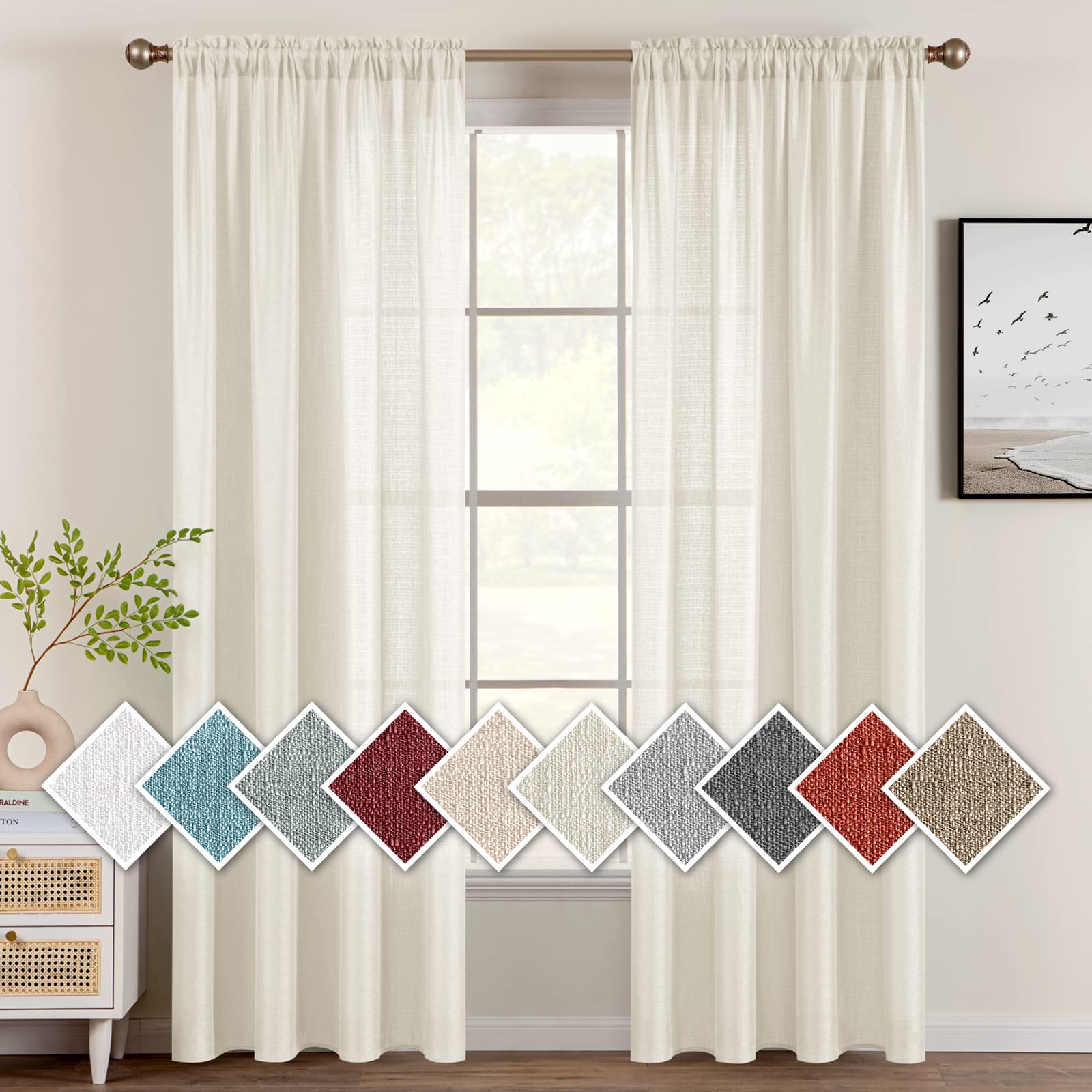  MIULEE 2 Panels Solid Color Sheer Curtains 108 Inch
