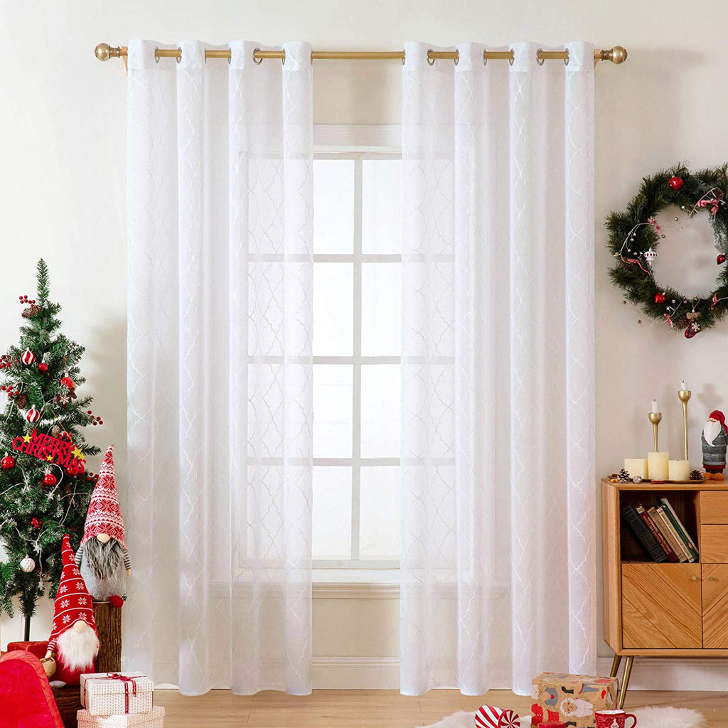MIULEE Decorative Sheer Curtains with Embroidered Leaf Pattern for Liv