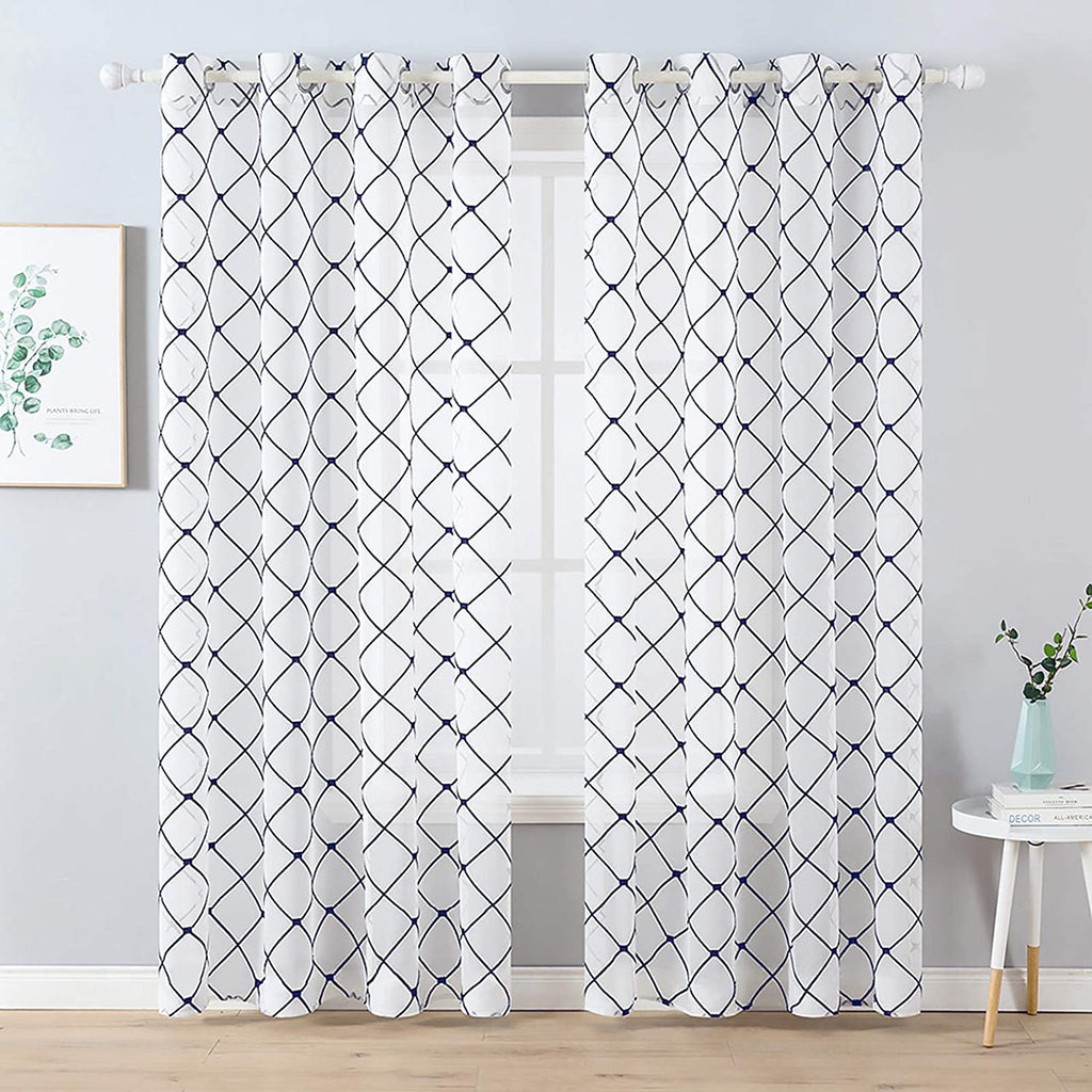 Cortinas transparentes MIULEE, cortinas bordadas con ojales de diamantes para ventanas, 2 paneles