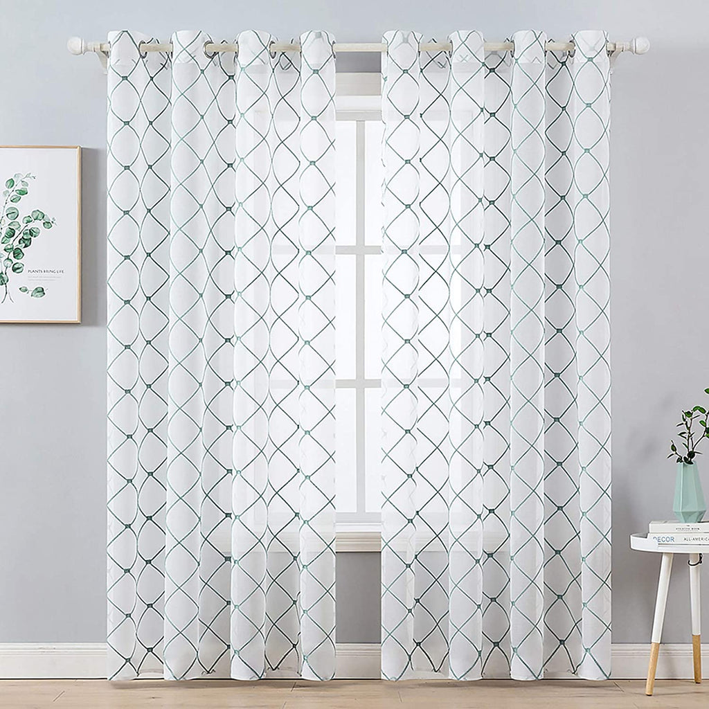 Cortinas transparentes MIULEE, cortinas bordadas con ojales de diamantes para ventanas, 2 paneles