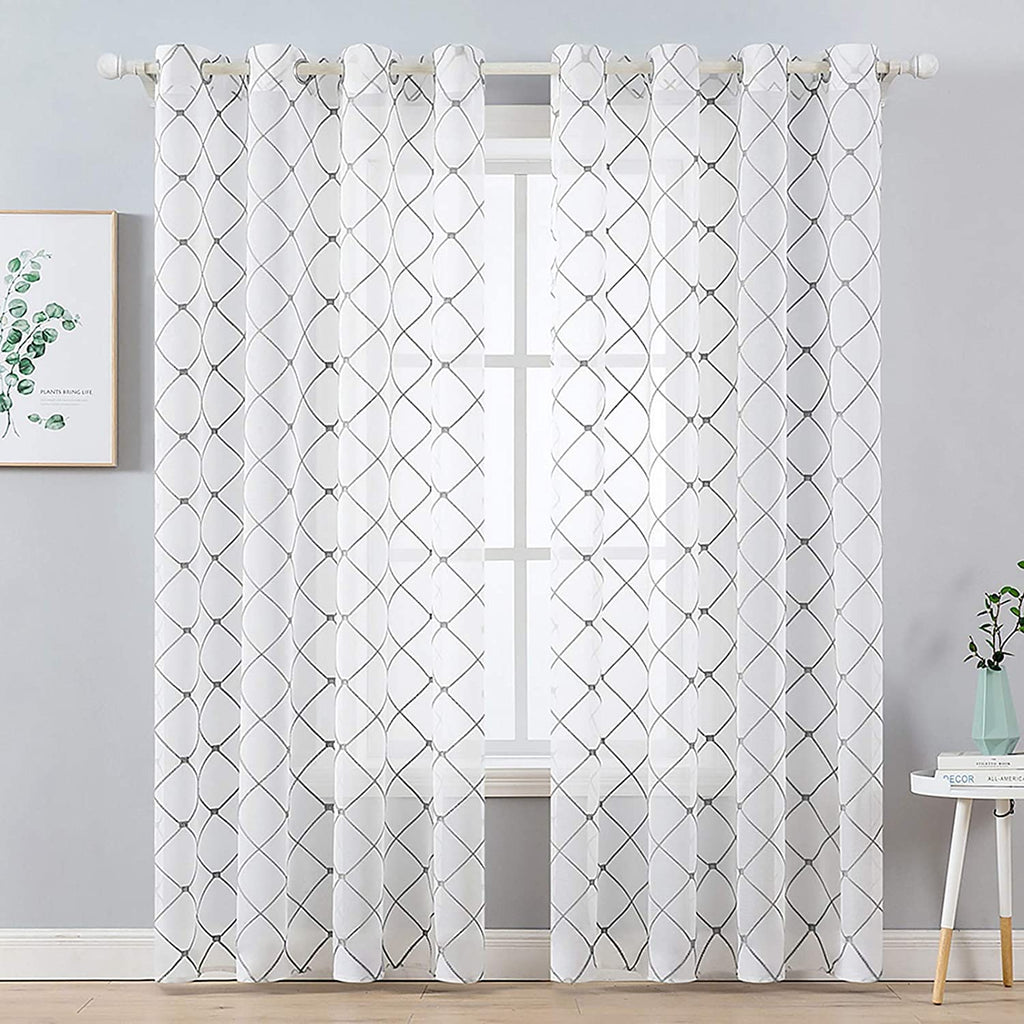 Cortinas transparentes MIULEE, cortinas bordadas con ojales de diamantes para ventanas, 2 paneles