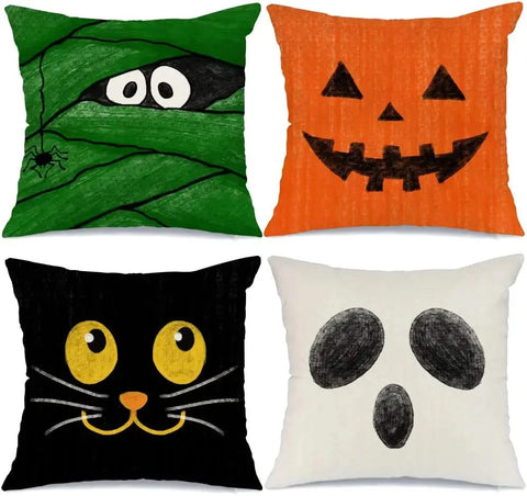 MIULEE Halloween Decor Pillow Covers Fall Decorative Pillows Farmhouse Throw Pillow Cases Velvet Pillowcases Pumpkin Spider Cat Ghost for Sofa 4 Pack