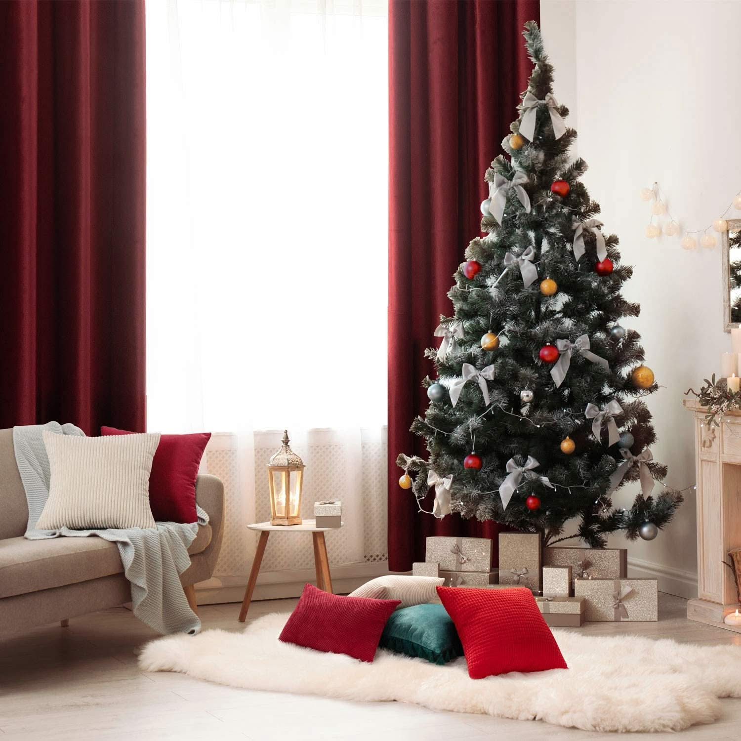 MIULEE Christmas Blackout Velvet Curtains Solid Soft Grommet Thermal Room Darkening Curtains Drapes (2 Panels)