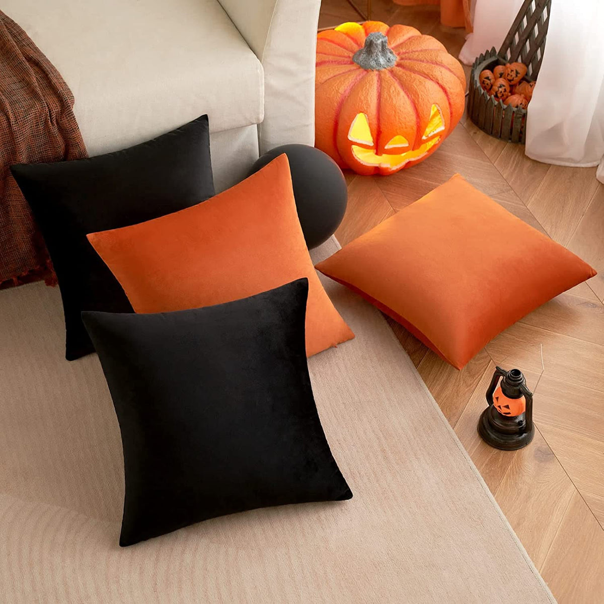 MIULEE Halloween Velvet Throw Pillow Covers Fall Soft Solid Decorative 4 Pack