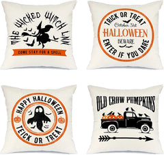 MIULEE Halloween Decor Pillow Covers Fall Decorative Throw Pillow Cases Farmhouse Linen Pillowcases Black Trick or Treat Pumpkin Bat Truck for Sofa 4 Pack