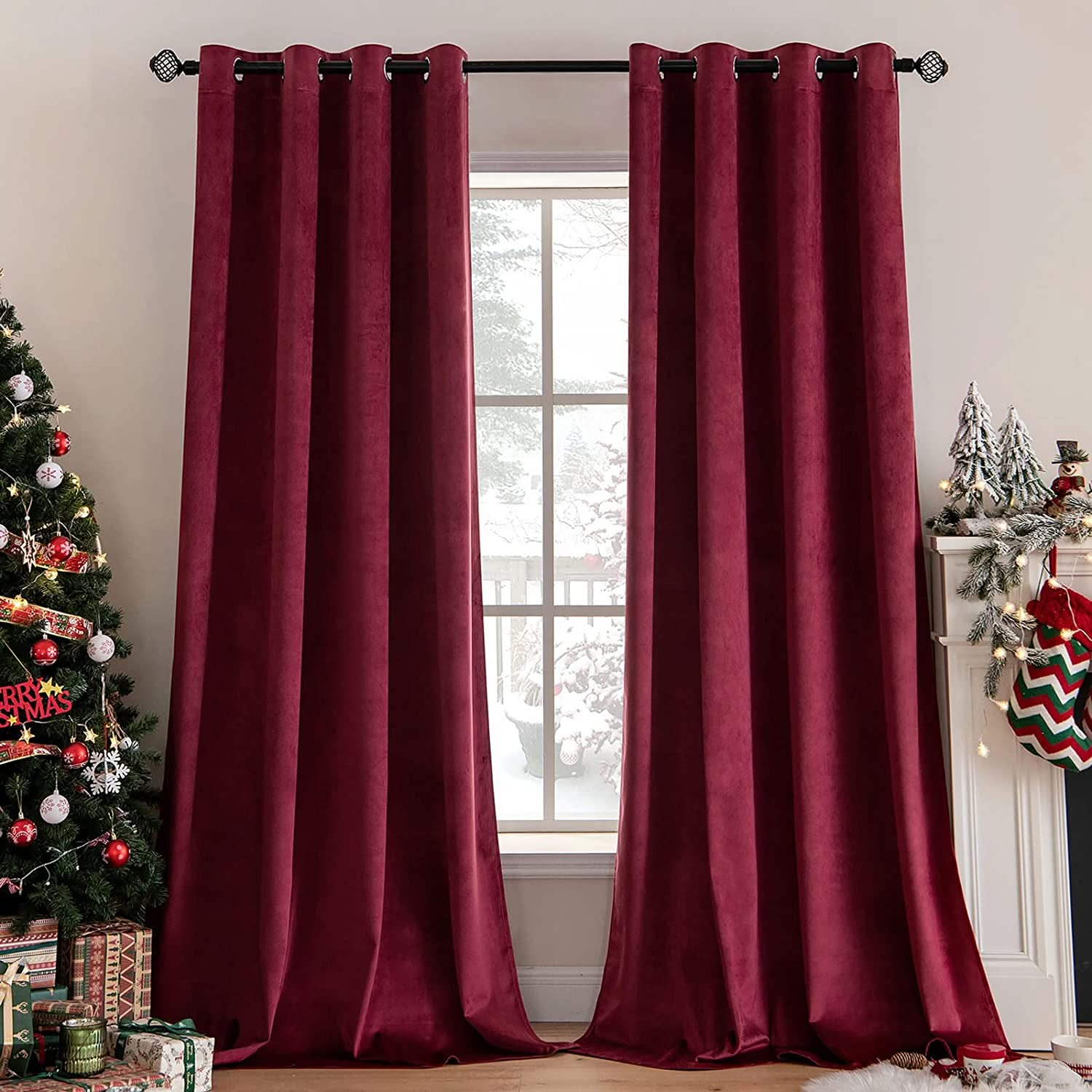 MIULEE Christmas Blackout Velvet Curtains Solid Soft Grommet Thermal Room Darkening Curtains Drapes (2 Panels)