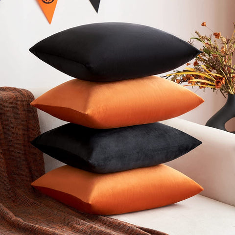 MIULEE Halloween Velvet Throw Pillow Covers Fall Soft Solid Decorative 4 Pack