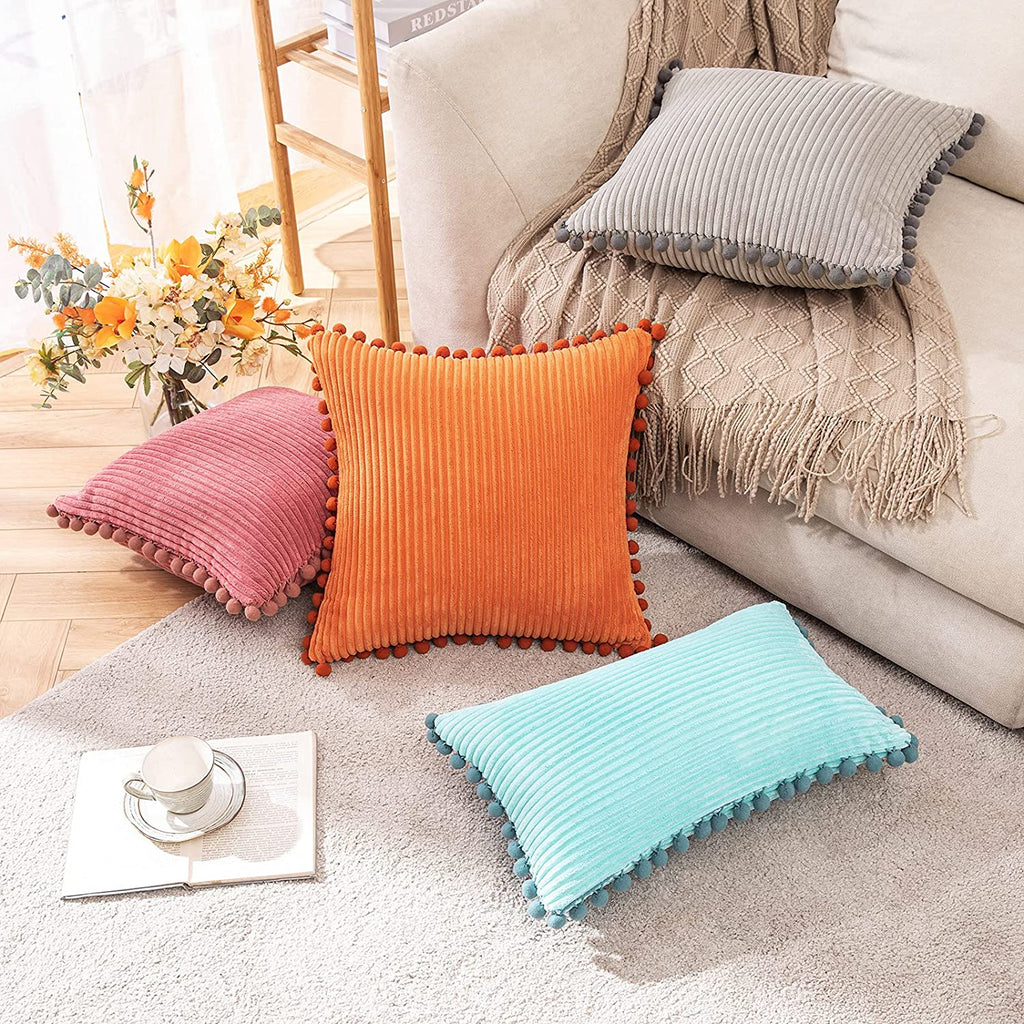 Soft Corduroy Corn Striped Velvet Series Decorative Throw Pillow, 18 x 18,  Orange, 2 Pack 