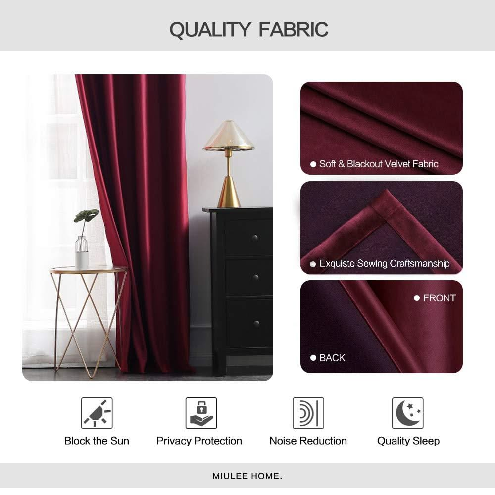 MIULEE Blackout Velvet Curtains Solid Soft Grommet Thermal Room Darkening Curtains Drapes 2 Panels.