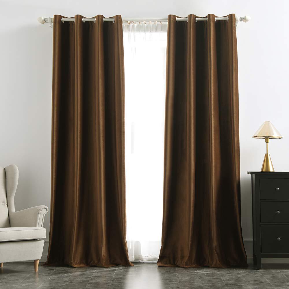 Brown Curtains 96 Inches Long Coffee Color Blackout Curtains with Grommet 