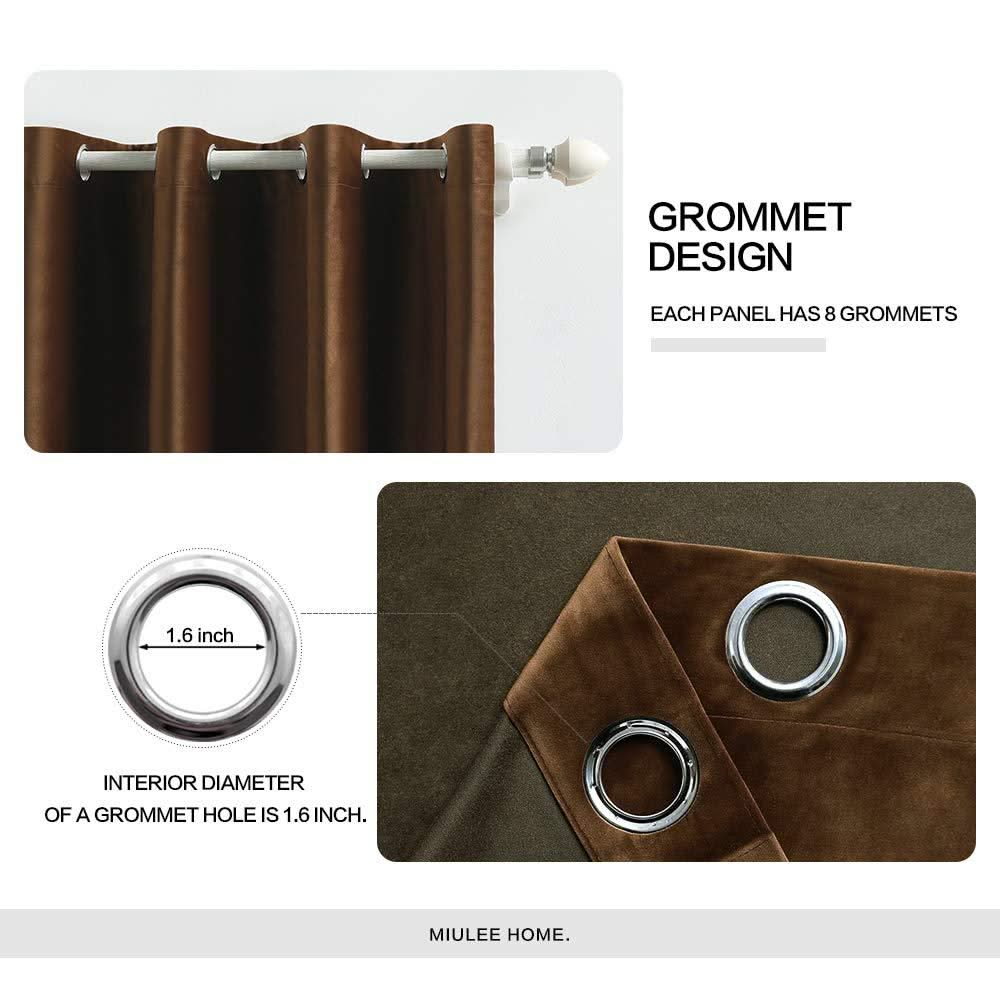 MIULEE Coffee Blackout Velvet Curtains Solid Soft Grommet Thermal Room Darkening Curtains Drapes 2 Panels.