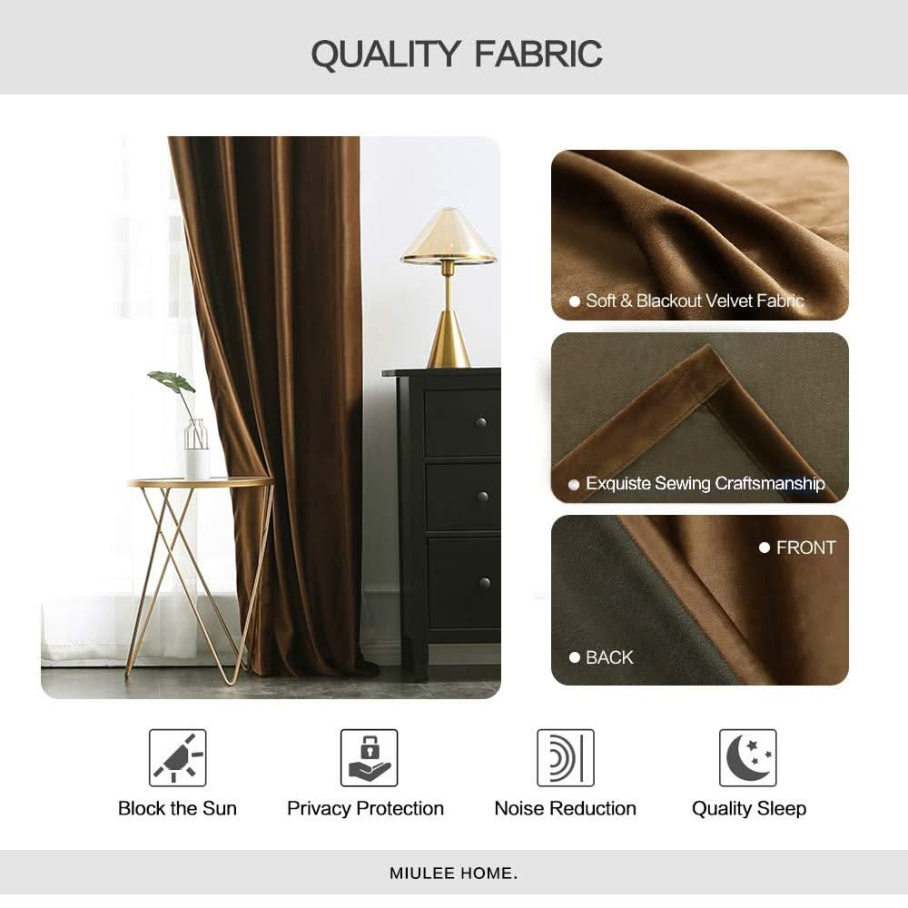 MIULEE Coffee Blackout Velvet Curtains Solid Soft Grommet Thermal Room Darkening Curtains Drapes 2 Panels.