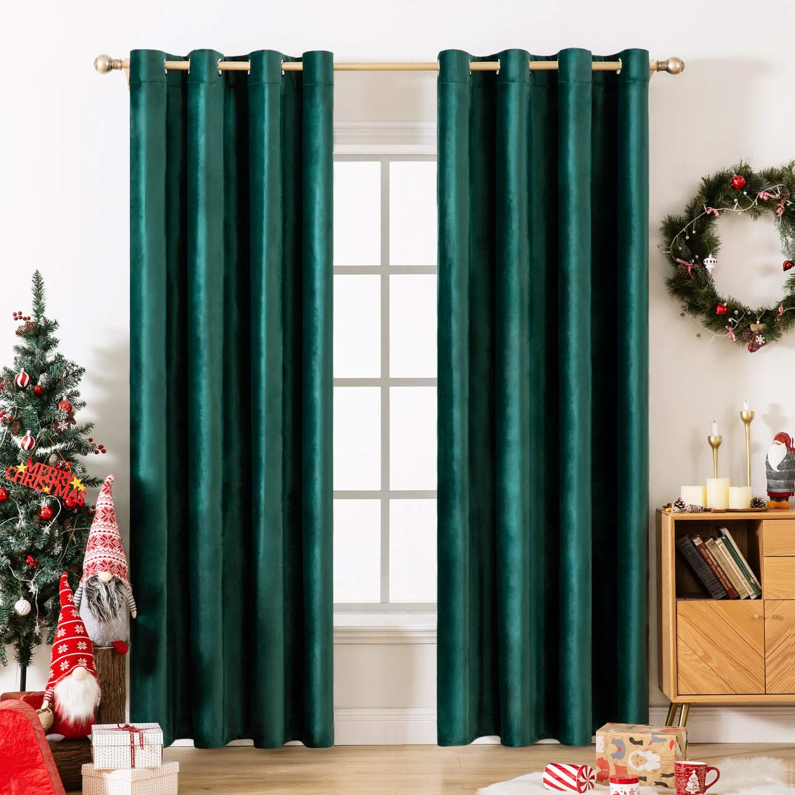 MIULEE Dark Green Blackout Velvet Curtains Solid Soft Grommet Thermal Room Darkening Curtains Drapes 2 Panels.