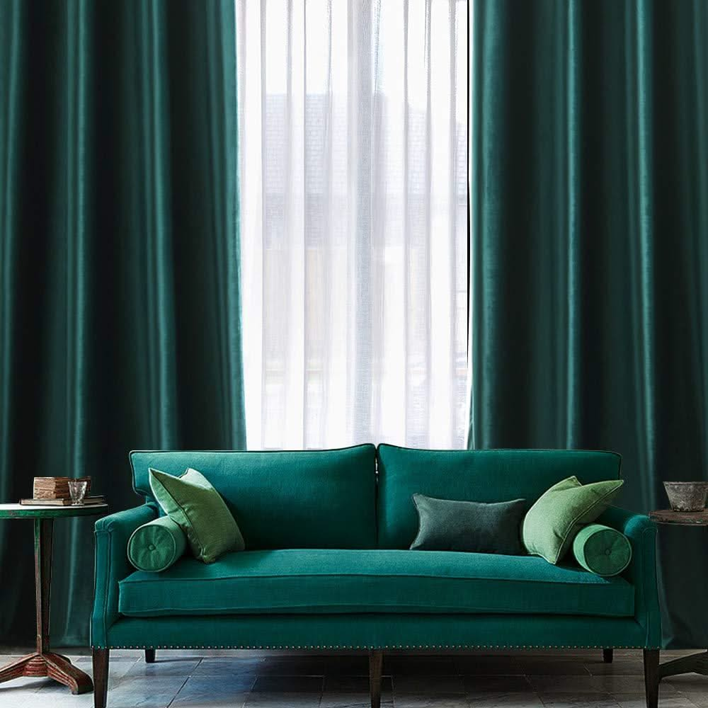 MIULEE Dark Green Blackout Velvet Curtains Solid Soft Grommet Thermal Room Darkening Curtains Drapes 2 Panels.