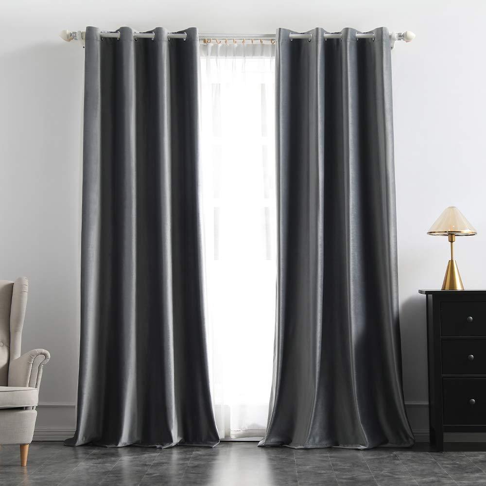 MIULEE Grey Blackout Velvet Curtains Solid Soft Grommet Thermal Room Darkening Curtains Drapes 2 Panels.