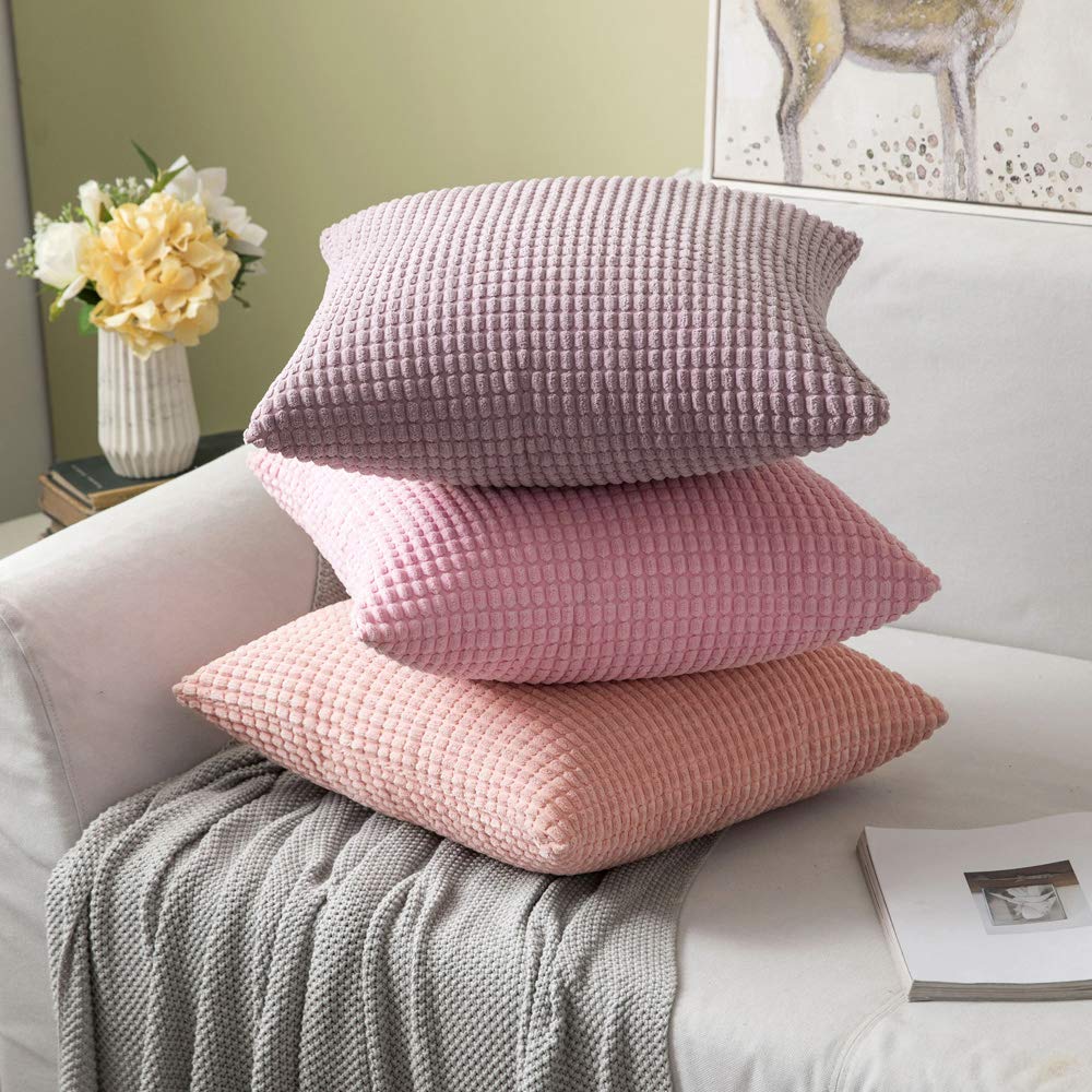 MIULEE Decorative Throw Pillow Covers Soft Corduroy Solid Light Pink  Cushion Case 2 Pack