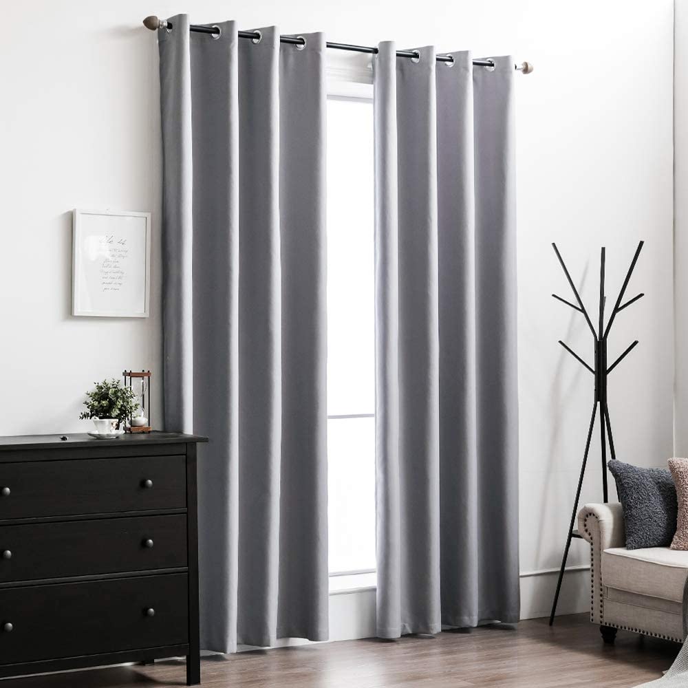 MIULEE Blackout Curtains Light Grey Thermal Insulated Solid Grommet Curtains/Drapes/Shades 2 Panels.