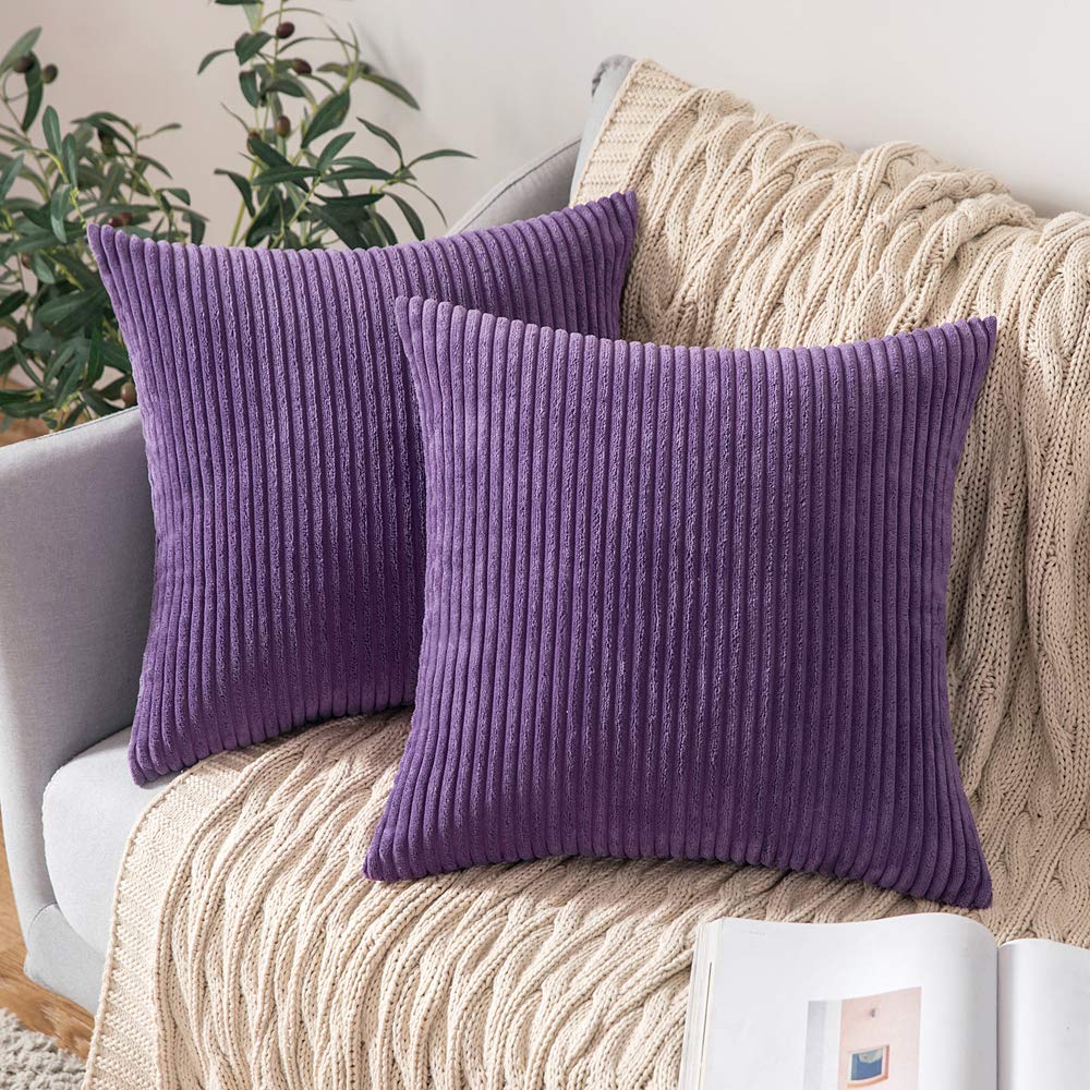 Soft Corduroy Striped Velvet Series Decorative Throw Pillow, 12 inch x 20 inch, Violet Purple, 2 Pack