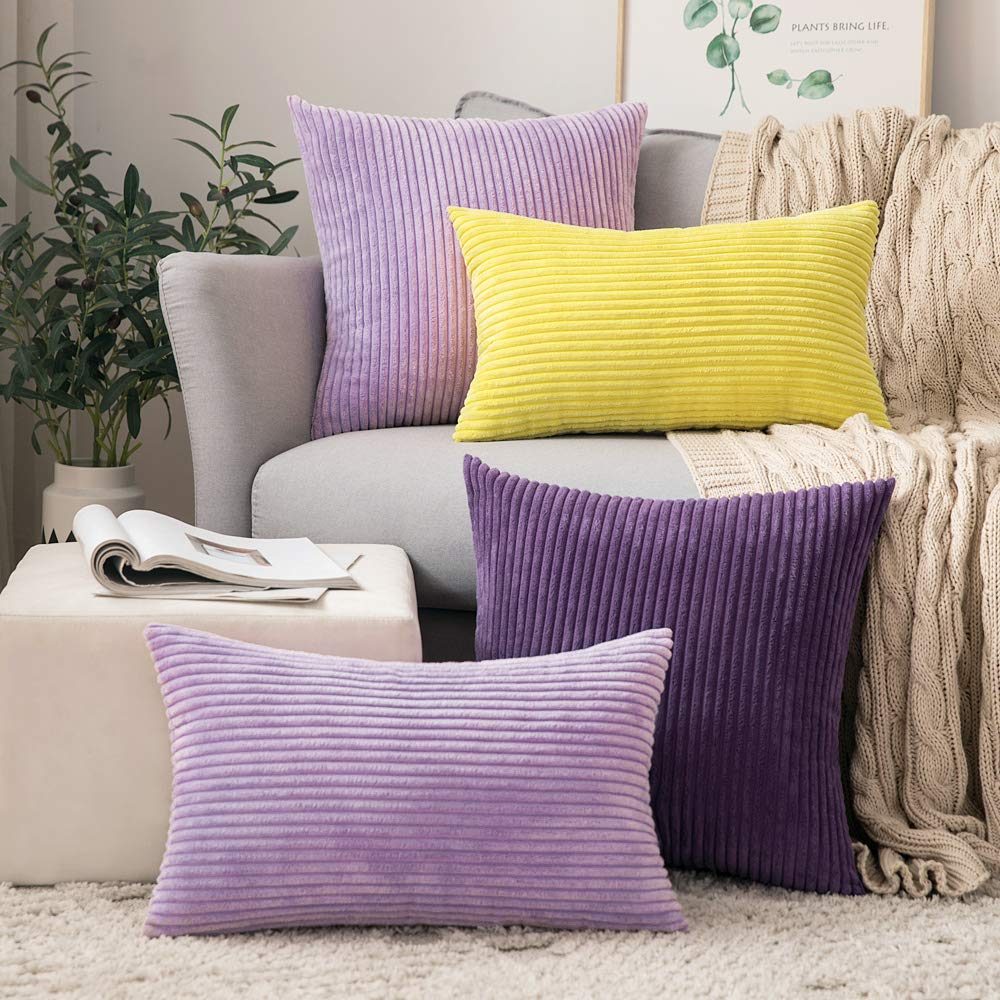 Soft Corduroy Striped Velvet Series Decorative Throw Pillow, 12 inch x 20 inch, Violet Purple, 2 Pack