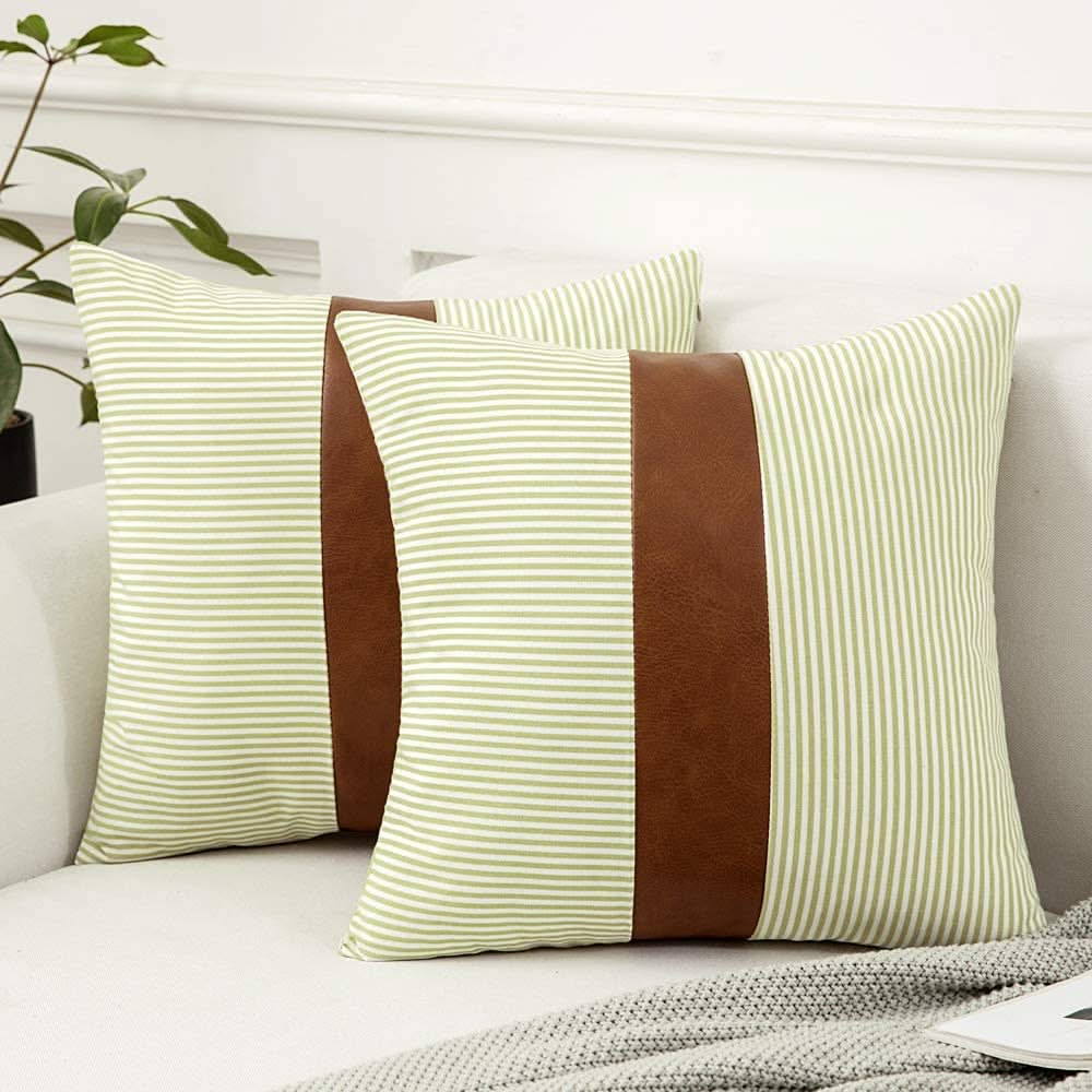 Green leather throw online pillows