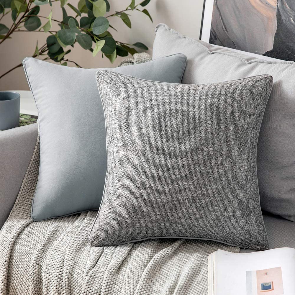 Grey Throw Pillow Covers For Couch Sofa Bed, Cotton Linen