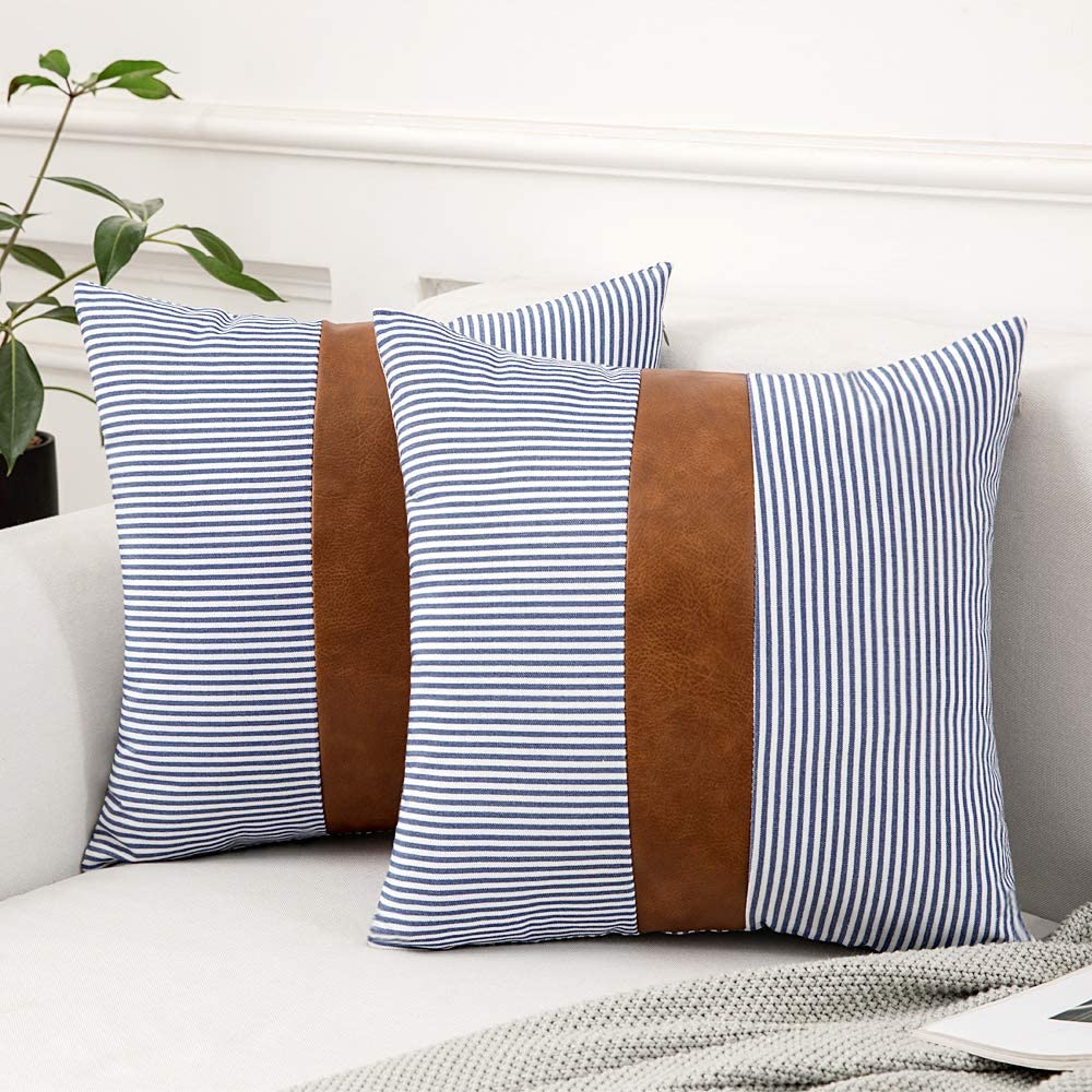 Blue leather throw outlet pillows