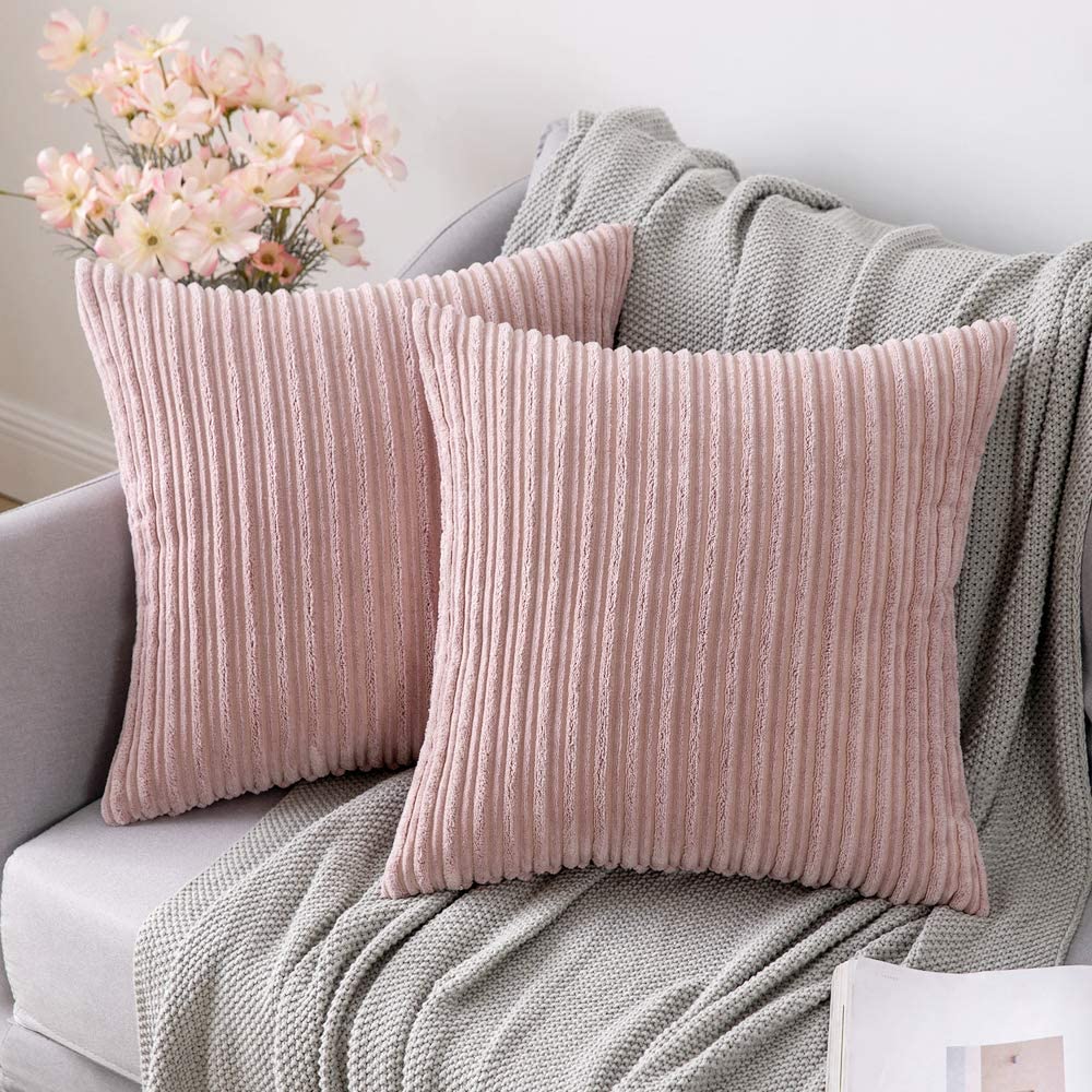 MIULEE Decorative Throw Pillow Covers Soft Corduroy Solid Light Pink  Cushion Case 2 Pack