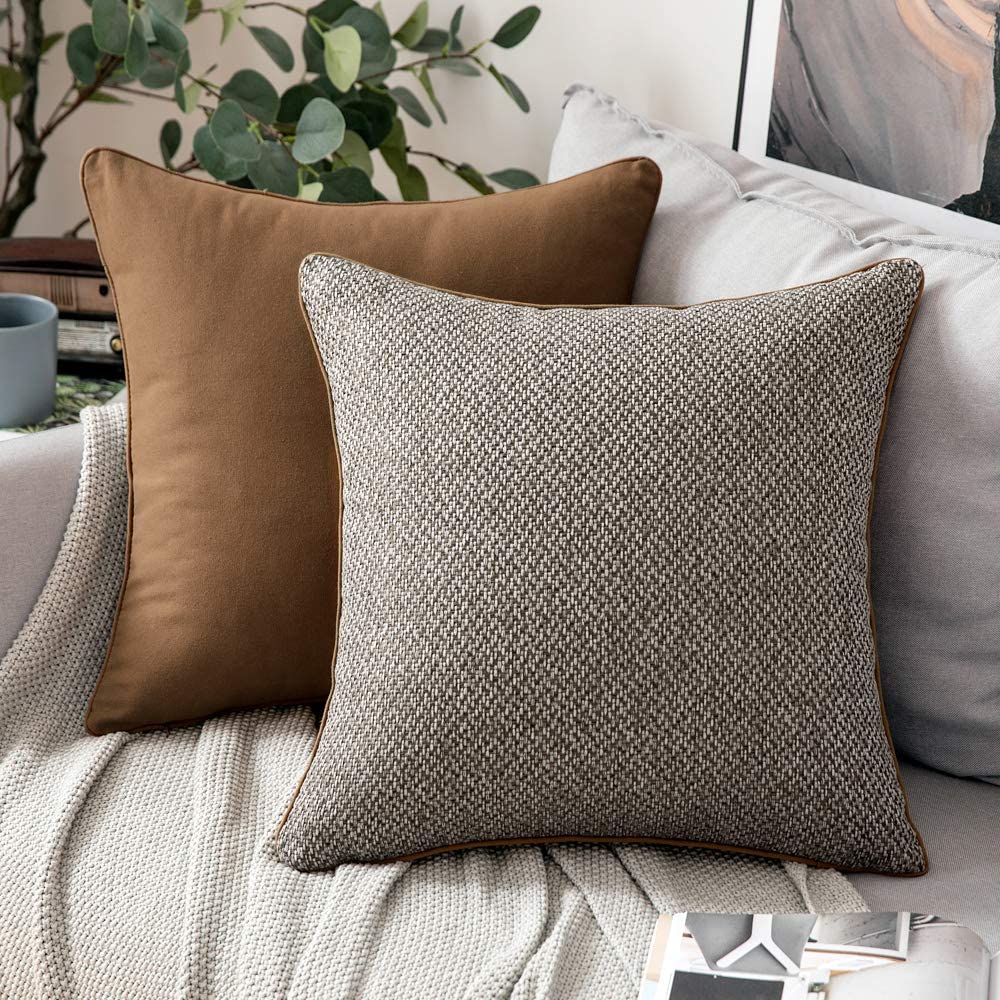 Grey Throw Pillow Covers For Couch Sofa Bed, Cotton Linen