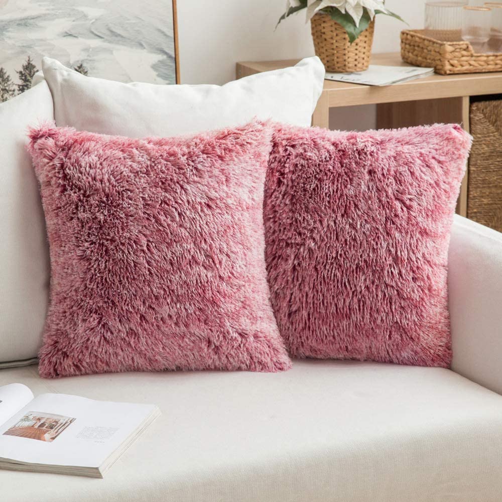MIULEE Pack of 2 Decorative Throw Pillow Covers Gradient Ombre Plush Faux  Fur Luxury Deluxe Fluffy Super Soft Cushion Case Pillowcase Sham for Couch  Sofa Car Be…