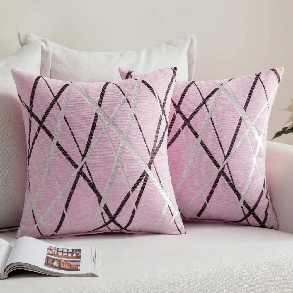 96LV_Low Volume Pink Square Throw Pillow Cover