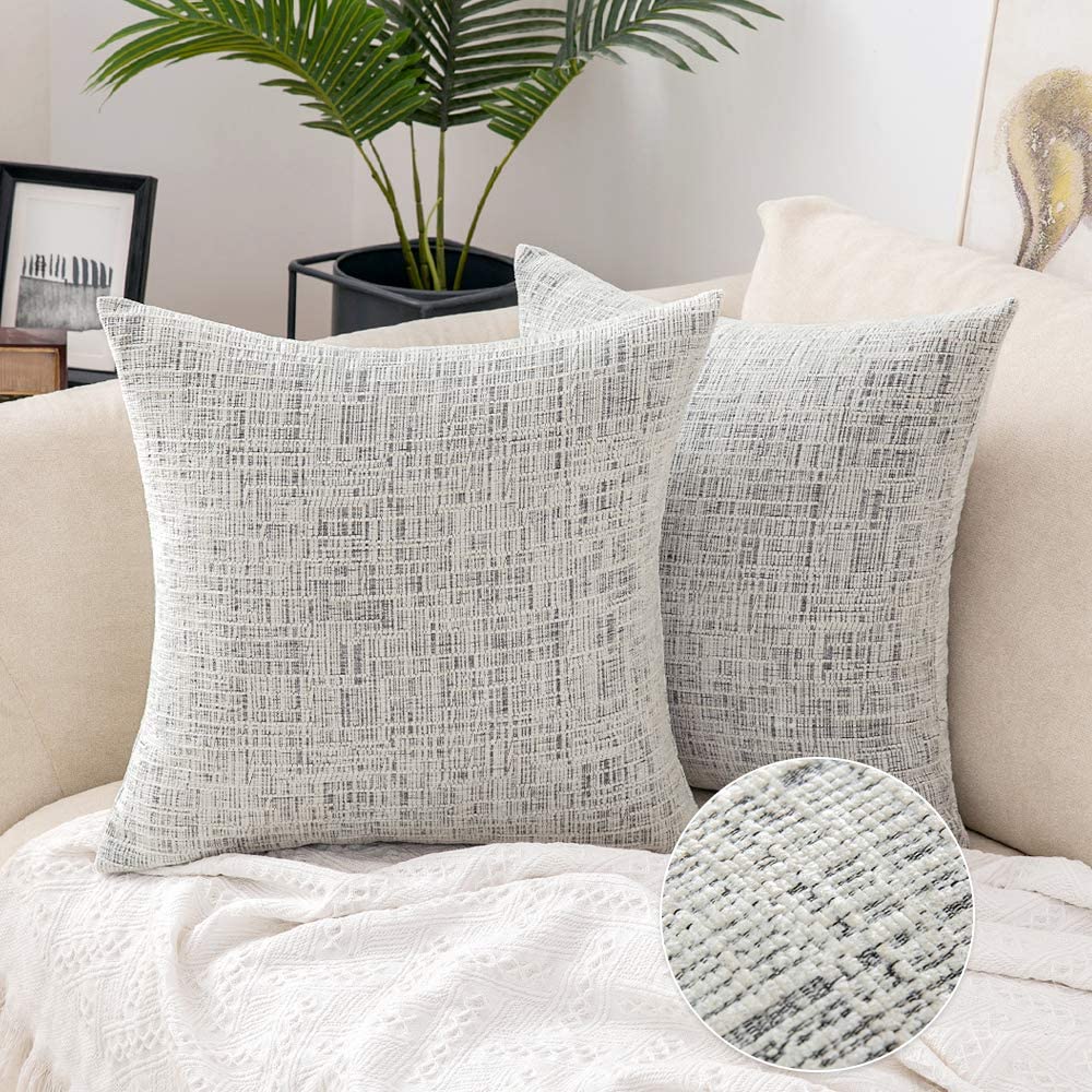 2-Pack Gray Textured Chenille Throw Pillows, 18, Sold by at Home