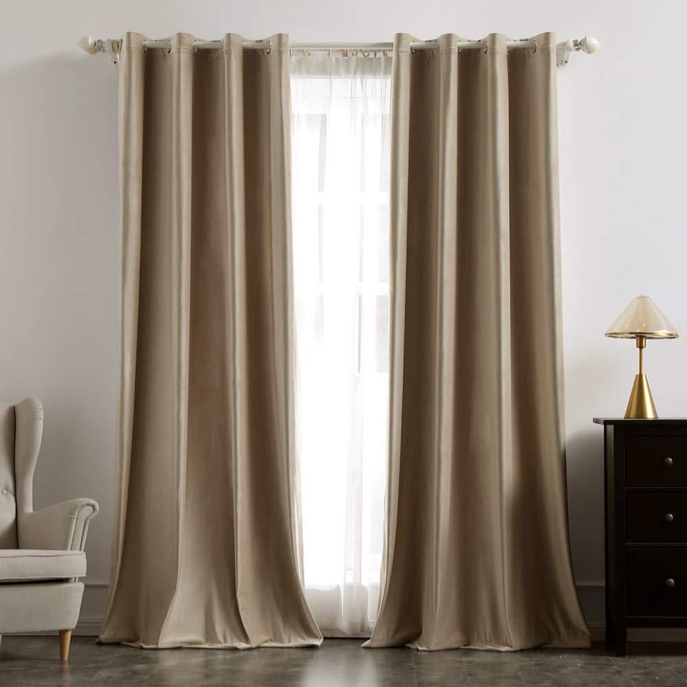 MIULEE Taupe Blackout Velvet Curtains Solid Soft Grommet Thermal Room Darkening Curtains Drapes 2 Panels.