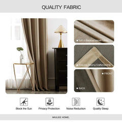 MIULEE Taupe Blackout Velvet Curtains Solid Soft Grommet Thermal Room Darkening Curtains Drapes 2 Panels.