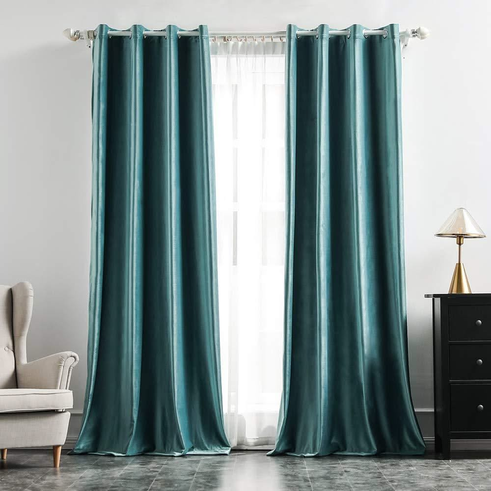 MIULEE Teal Blackout Velvet Curtains Solid Soft Grommet Thermal Room Darkening Curtains Drapes 2 Panels.