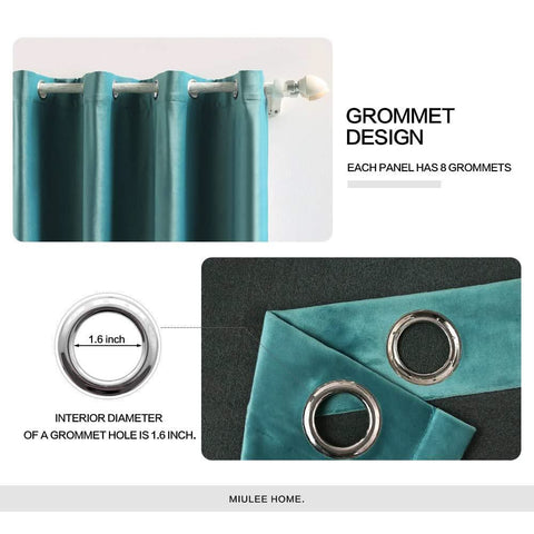 MIULEE Teal Blackout Velvet Curtains Solid Soft Grommet Thermal Room Darkening Curtains Drapes 2 Panels.