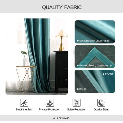 MIULEE Teal Blackout Velvet Curtains Solid Soft Grommet Thermal Room Darkening Curtains Drapes 2 Panels.