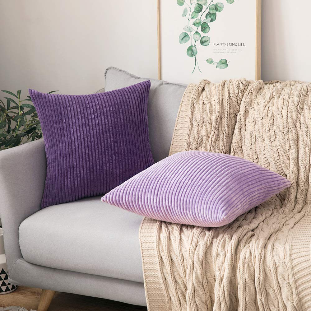Soft Corduroy Striped Velvet Series Decorative Throw Pillow, 12 inch x 20 inch, Violet Purple, 2 Pack